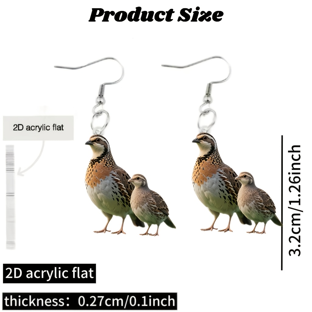 Women's 2D Flat Pigeon Design Acrylic Dangle Earrings
